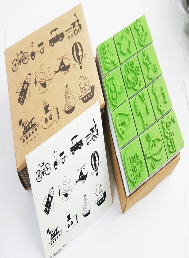 Np Crafts 12 Kids Rubber Stamp Scrapbook Supply Stamper Toy Car Boy Rocket Rubber Stamp Set (CR023) - Image 3